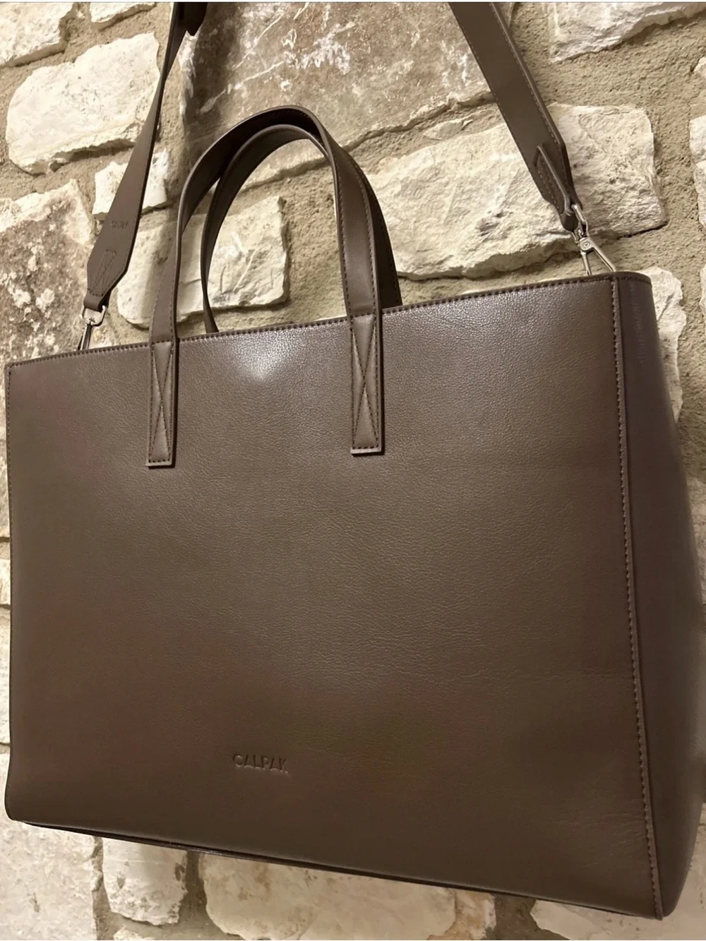 Calpak Haven Laptop Tote Brown w/Removable Strap In EUC